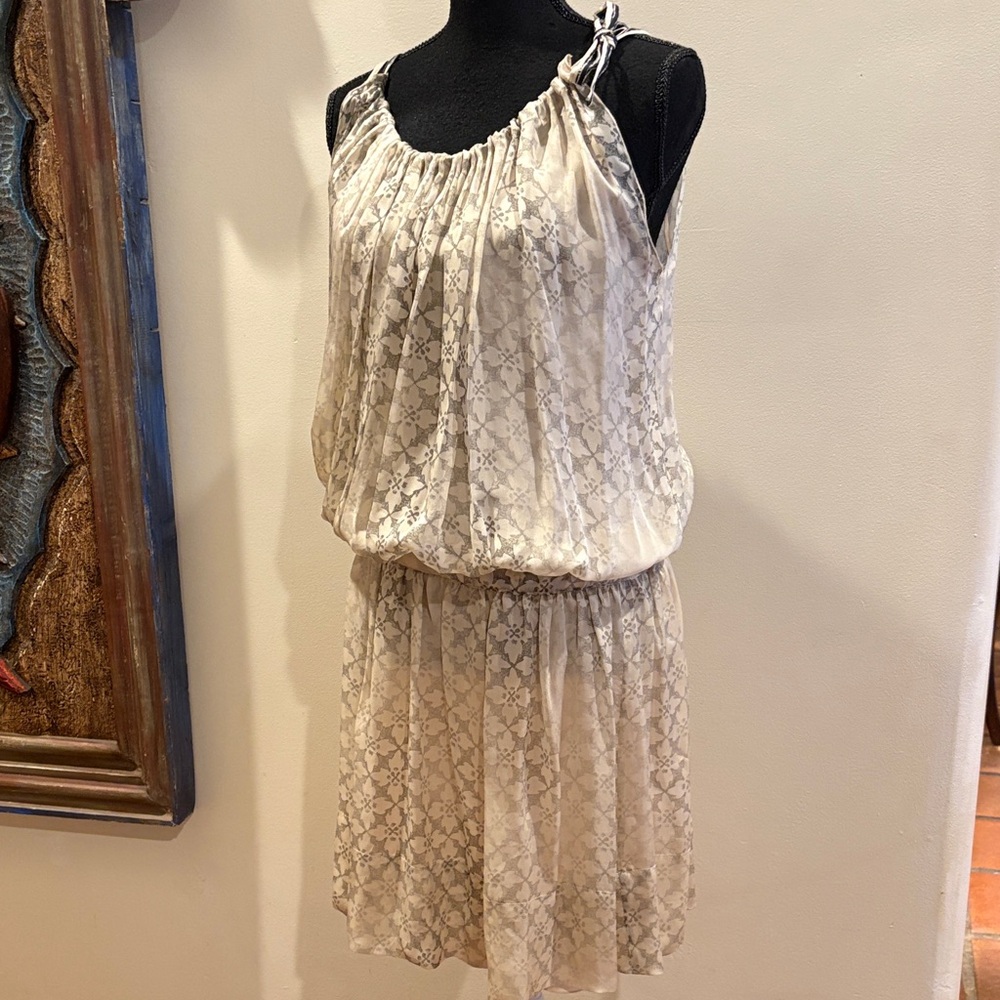 PHILOSOPHY Di Alberta Ferretti Cream and Grey Patterned Silk Dress Size 4
